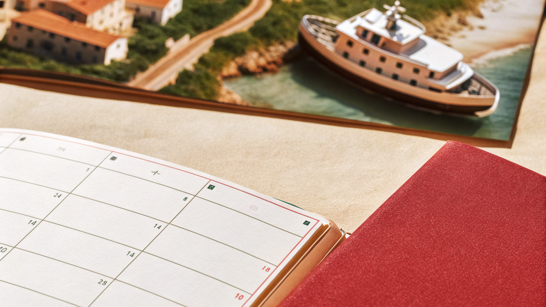 Illustration of a calendar and cruise ship representing checking Dubrovnik's cruise schedule