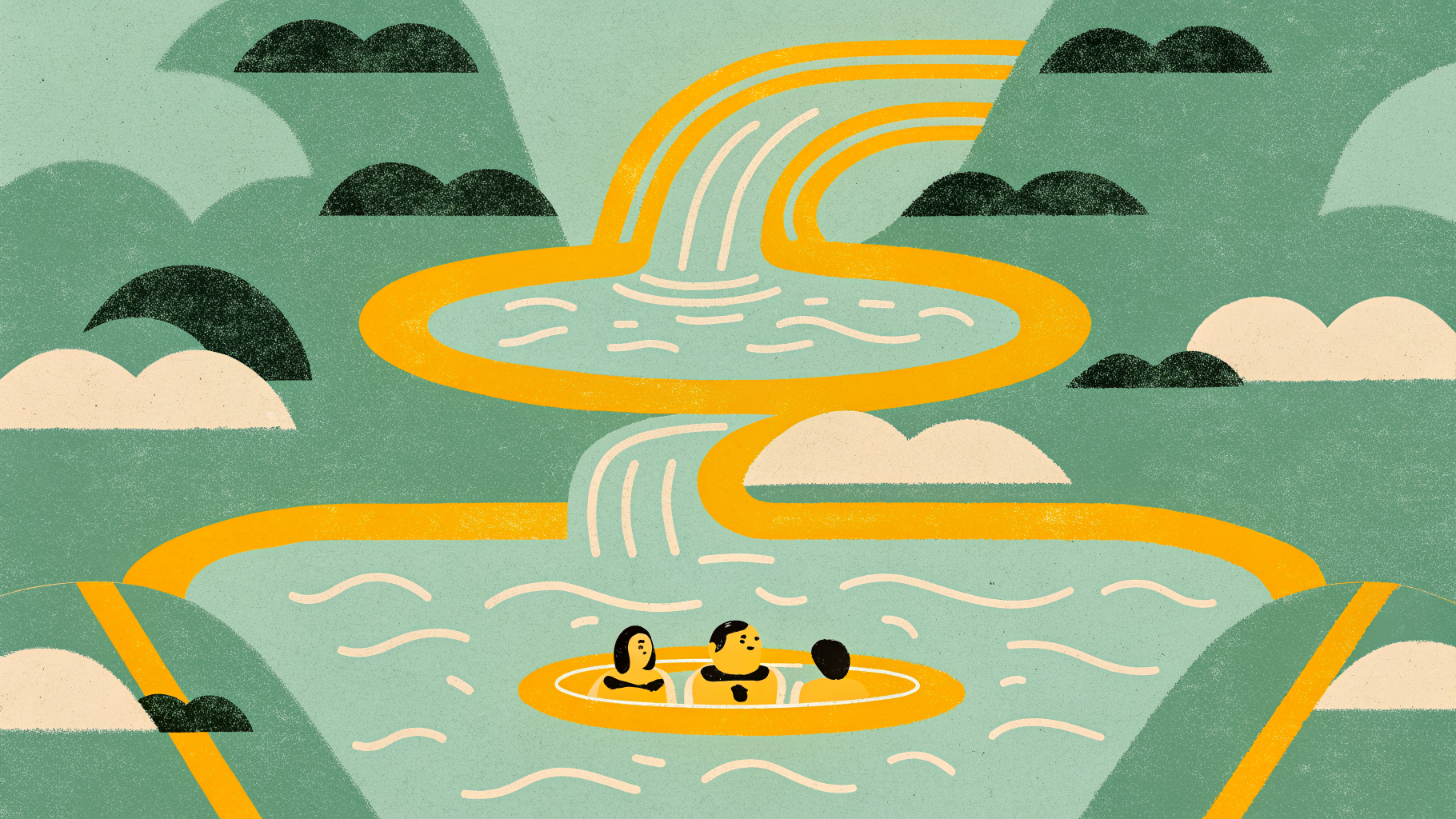 Illustration of Krka National Park swimming rules in 2026: no swimming at the main waterfall, three designated swimming areas on the river