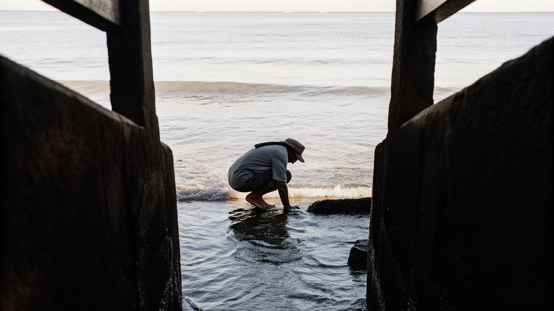 A swimmer checking the depth of the water from rocks before entering the Adriatic