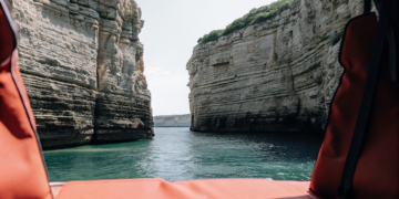 Rocky Adriatic cliffs dropping into clear sea on the Croatian coast