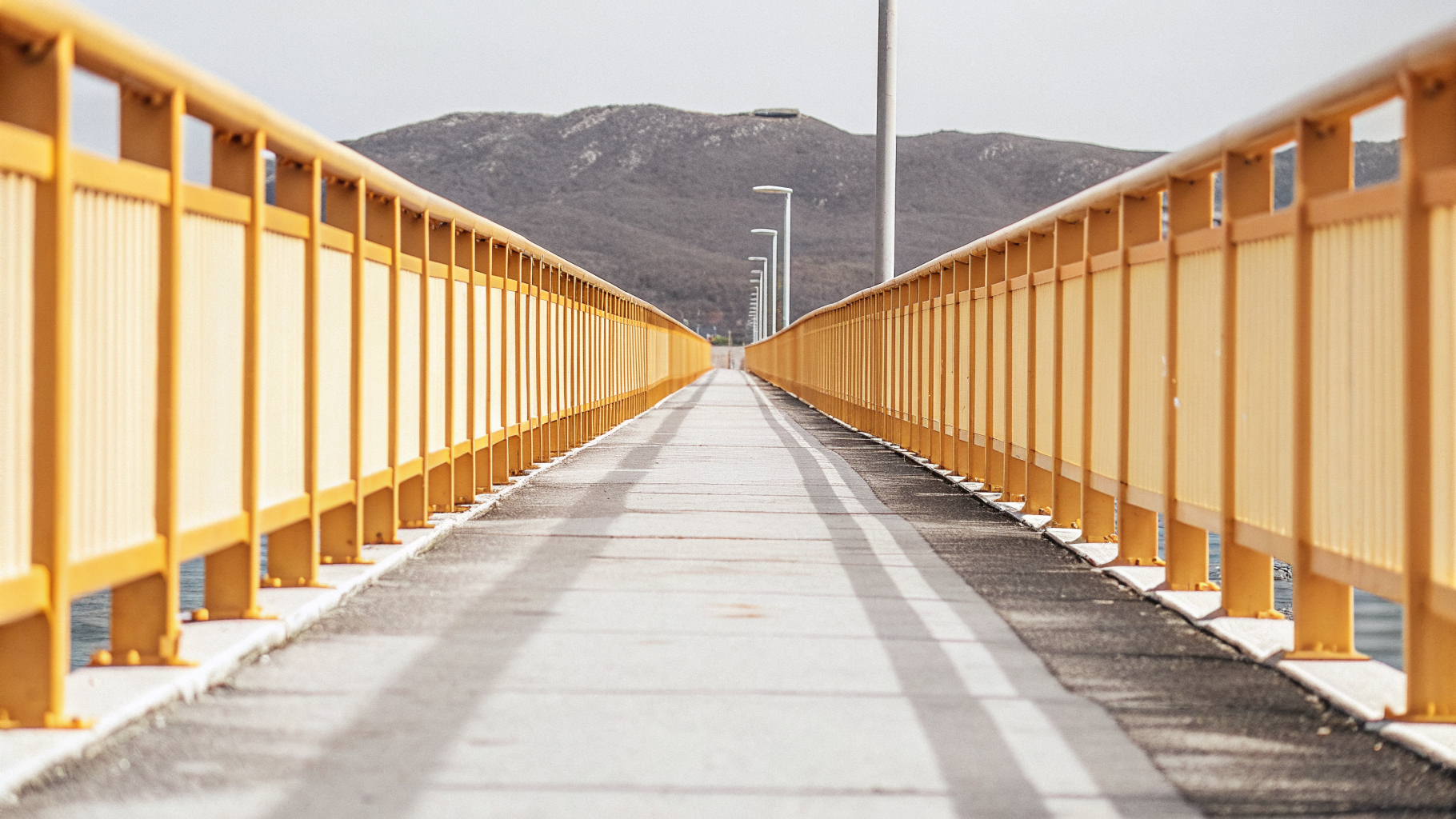 Exposed Adriatic sea bridge in Croatia buffeted by strong bura wind