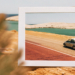 Car driving a winding Adriatic coastal road in Croatia, sea and islands below