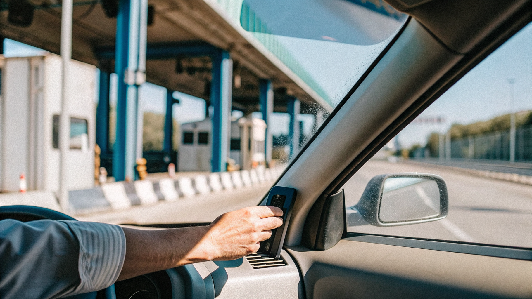 Car paying at a Croatian motorway toll plaza booth