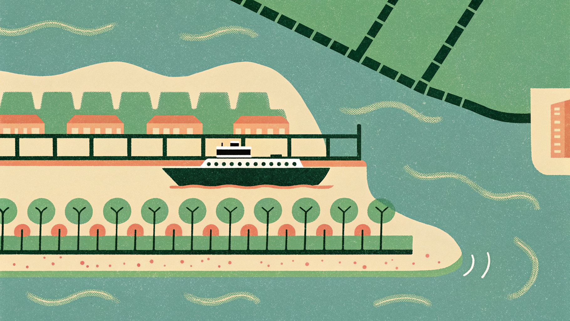Map of Split ferry port showing the catamaran quays, the three piers and the outer breakwater
